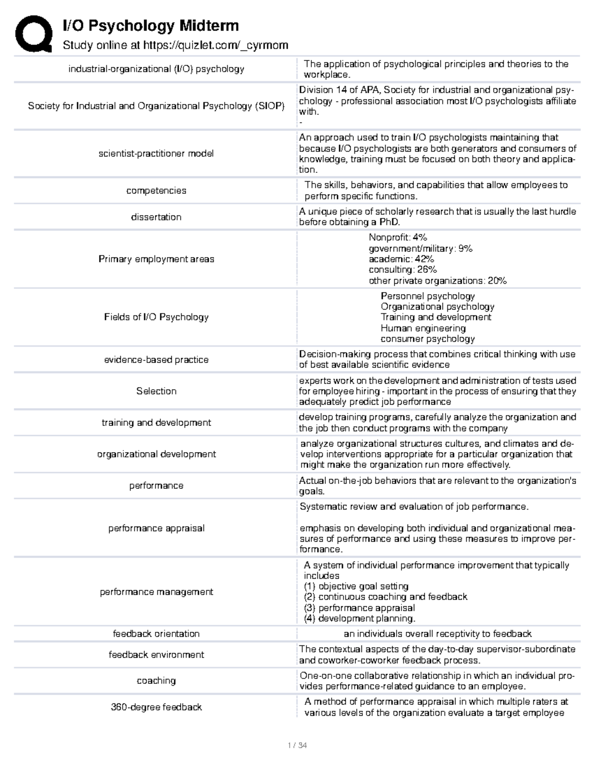 Industrial Organizational Midterm review Study online at quizlet
