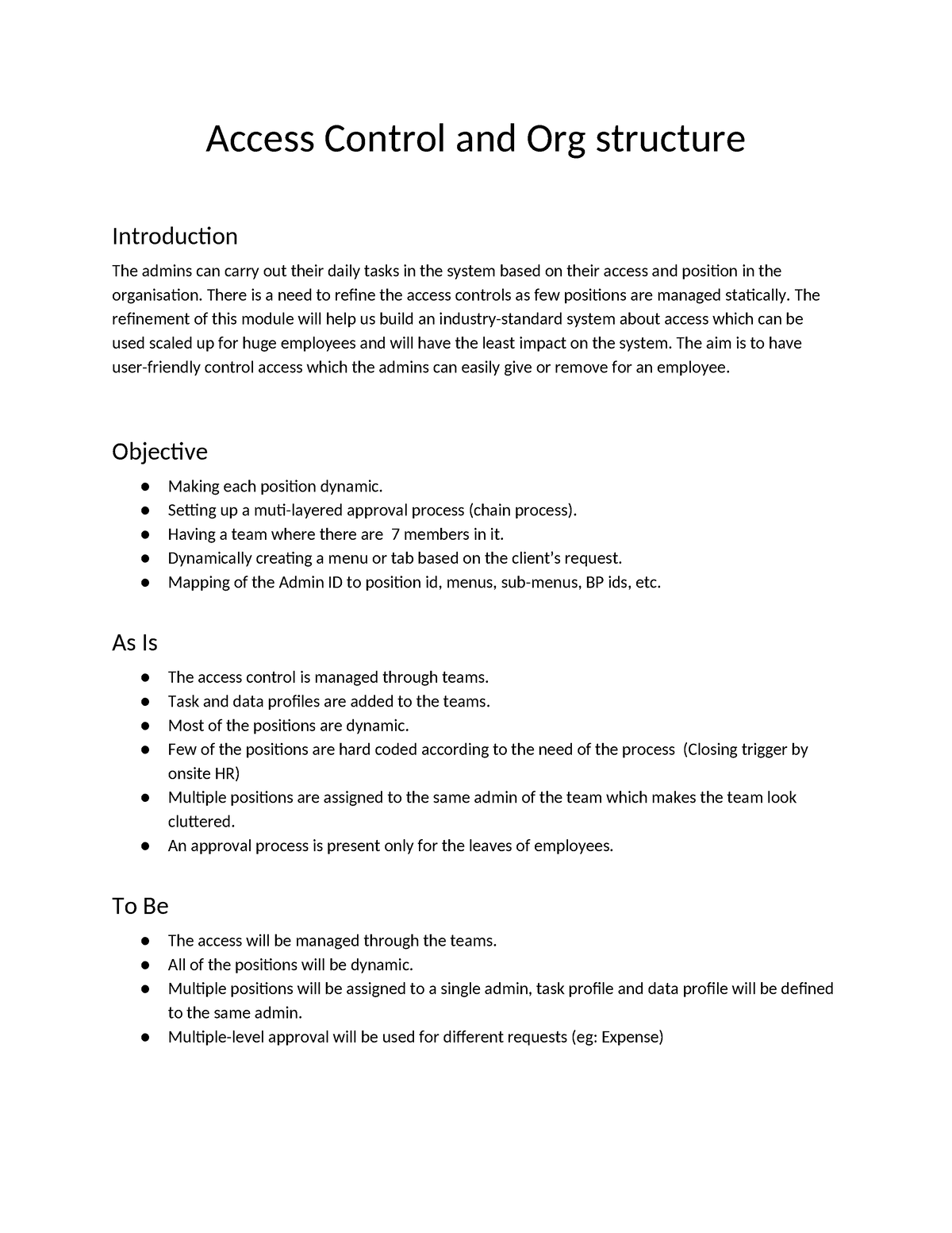 Access Control and Org structure - Access Control and Org structure ...