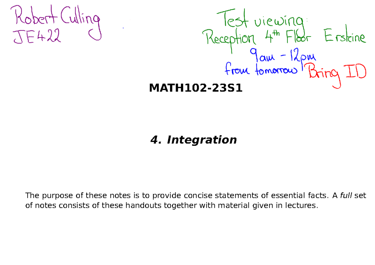 Topic 4 Integration Lecture Notes Math102 23s 4 Integration The