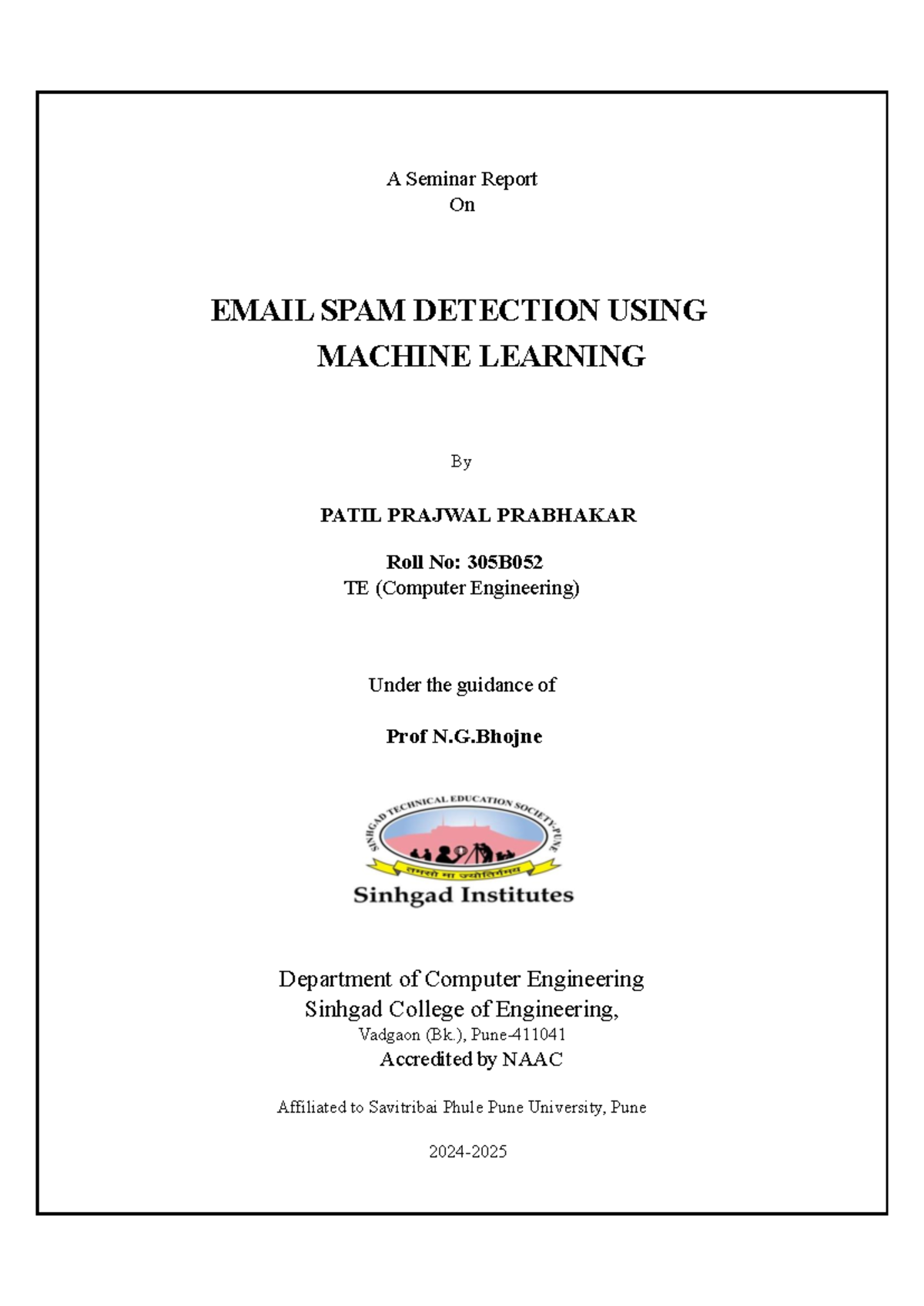 (Email Spam detection) - A Seminar Report On EMAIL SPAM DETECTION USING ...