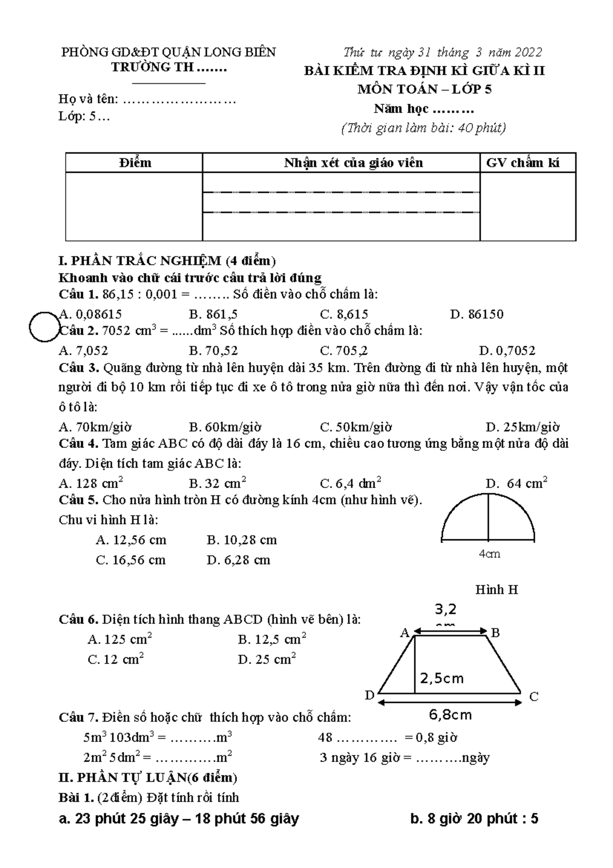 De thi giua ki 2 toan 5 tai nhieu ph ng gd t qu n long bi n tr ng