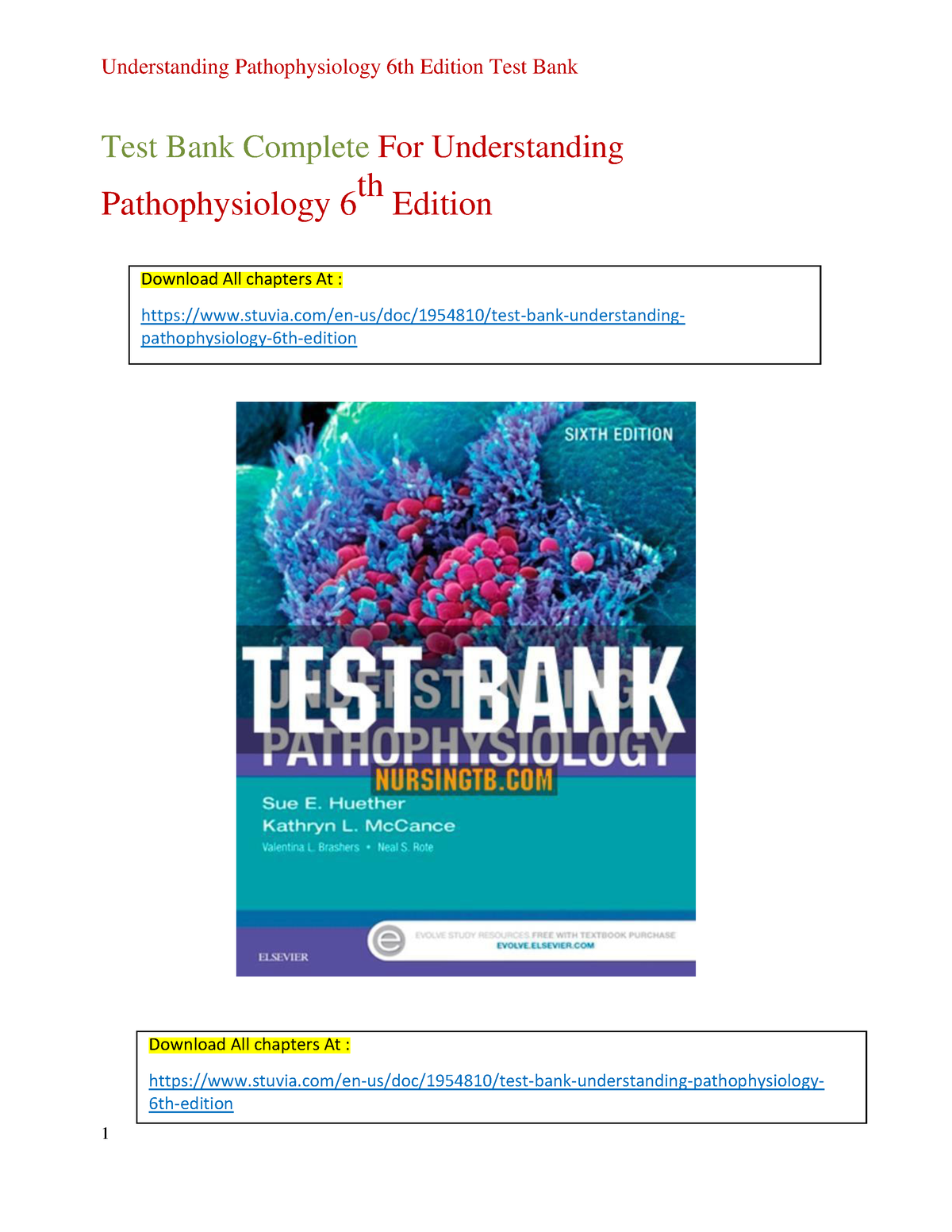 Test Bank Understanding Pathophysiology 6th Edition, 41% OFF