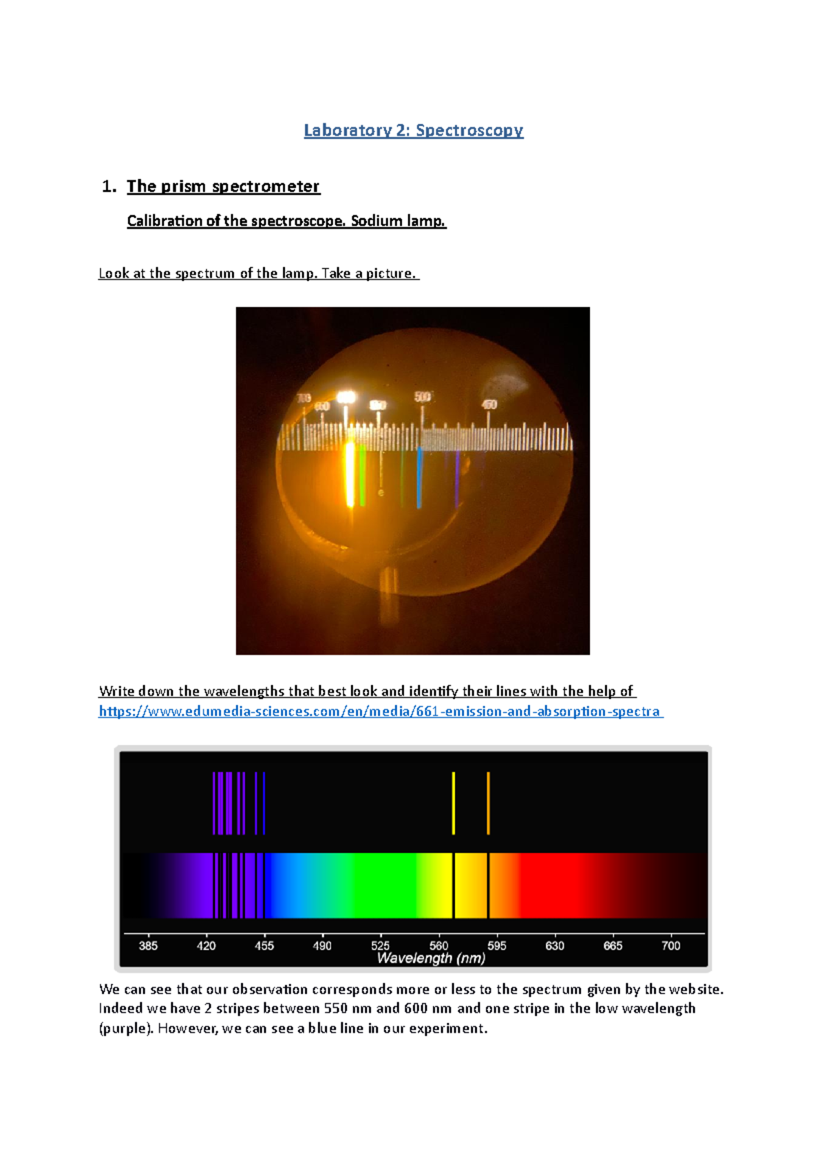 Laboratory 2 report Lab2 Laboratory 2 Spectroscopy 1. The prism