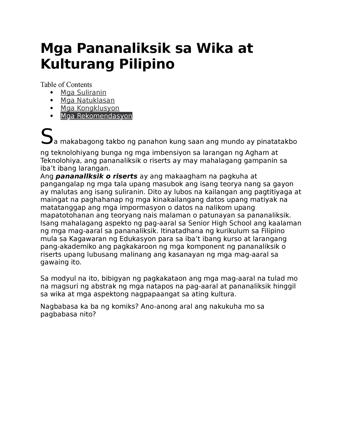 research paper tungkol sa kulturang pilipino