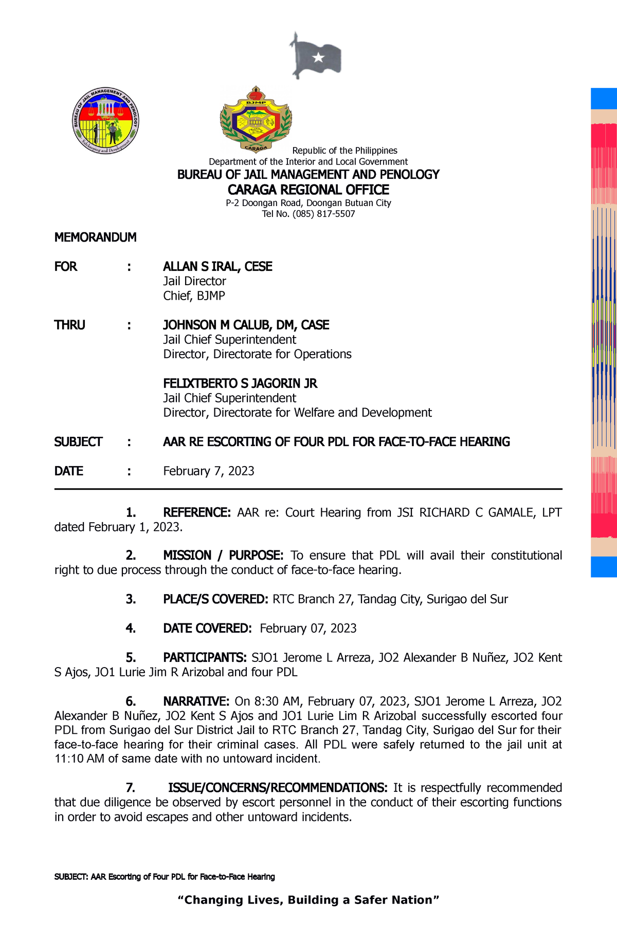 2.8.23 AAR Escorting 4 Tandag - Republic of the Philippines Department ...