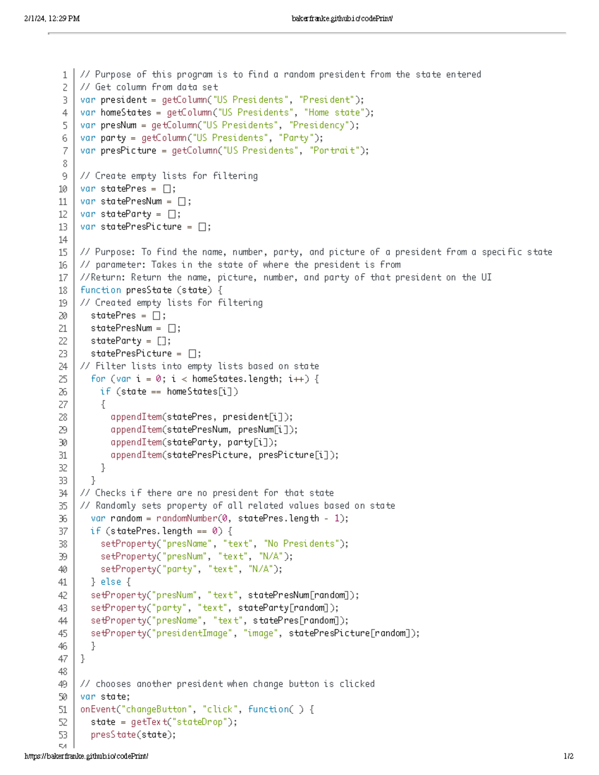 Bakerfranke.github.io code Print 2/1/24, 1229 PM bakerfranke.github