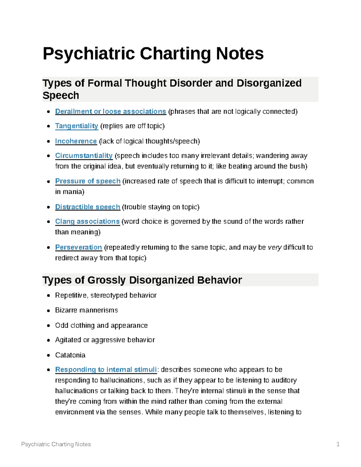 Psychiatric Charting Notes - Psychiatric Charting Notes Types of Formal ...