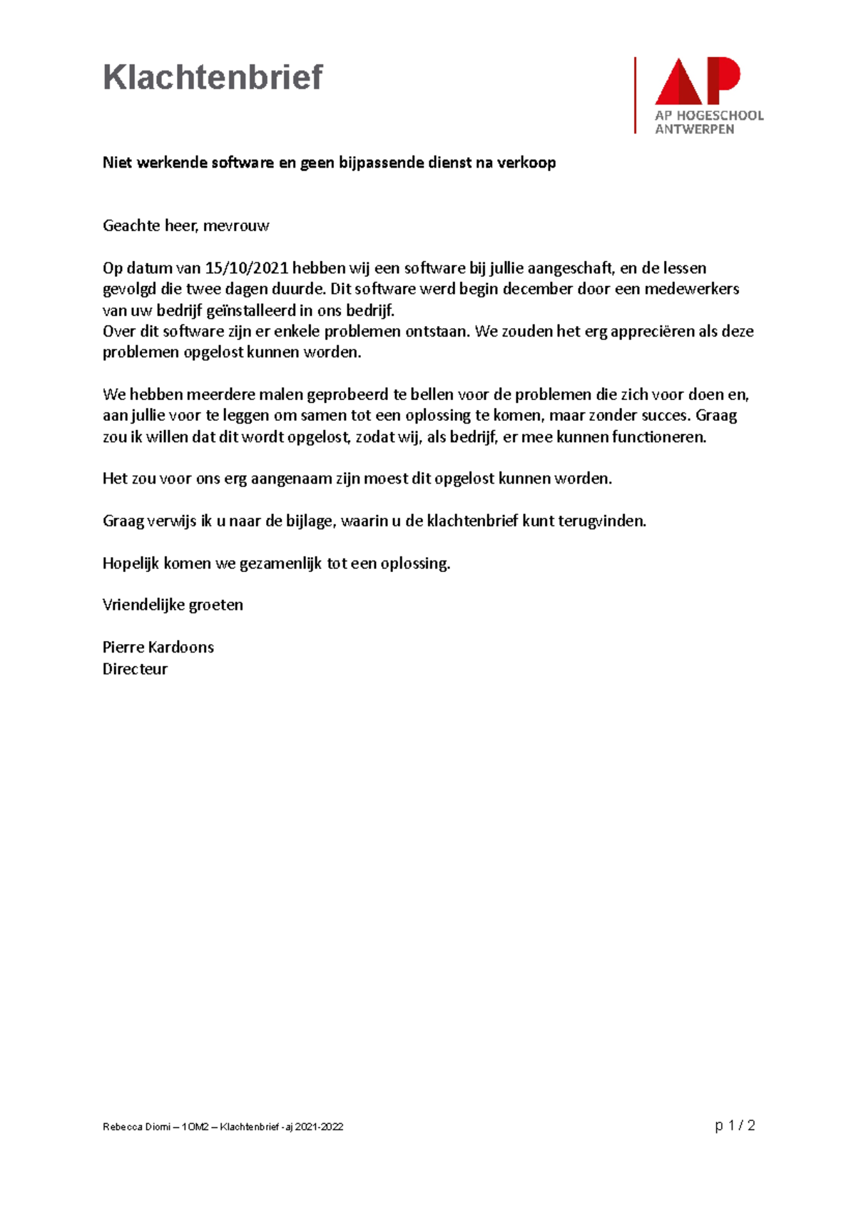 Klachtenbrief Zacom - Klachtenbrief Niet Werkende Software En Geen ...