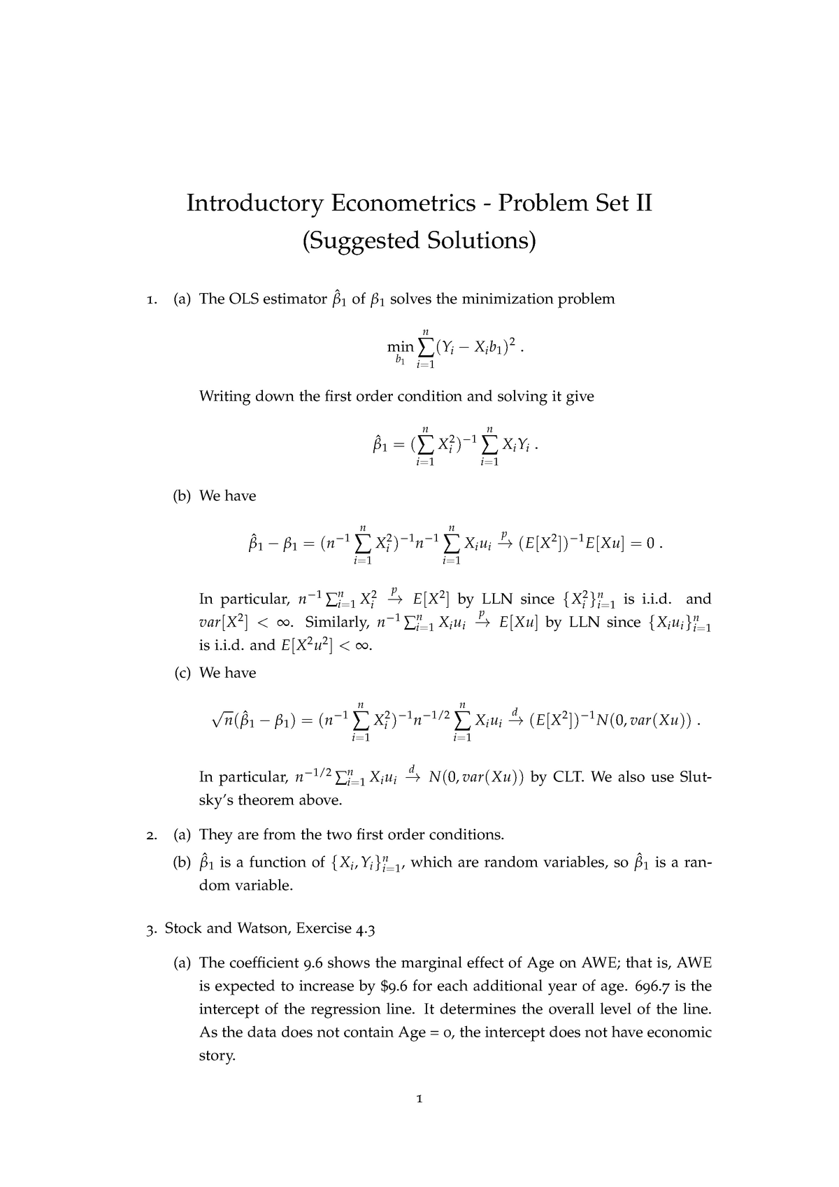 Problem Set 2-Solution - Introductory Econometrics - Problem Set II ...