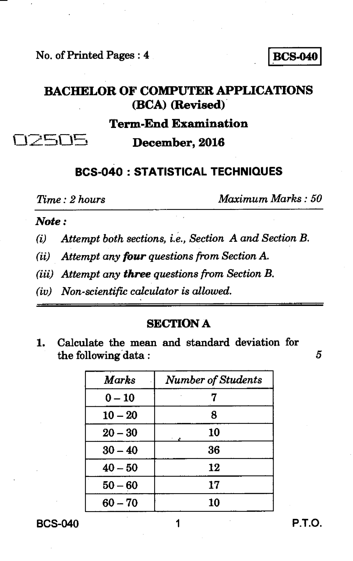 BCS-040 - Previous Year Question Paper - No. Of Printed Pages : 4 BCS ...