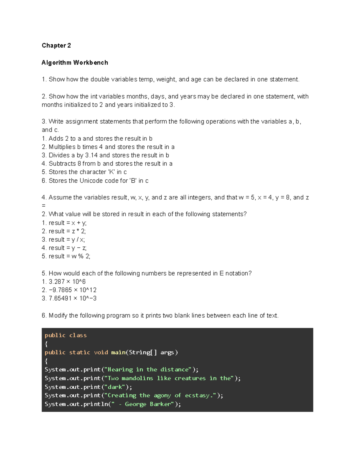 Chapter 2 Algorithm Workbench Solution - Chapter 2 Algorithm Workbench ...