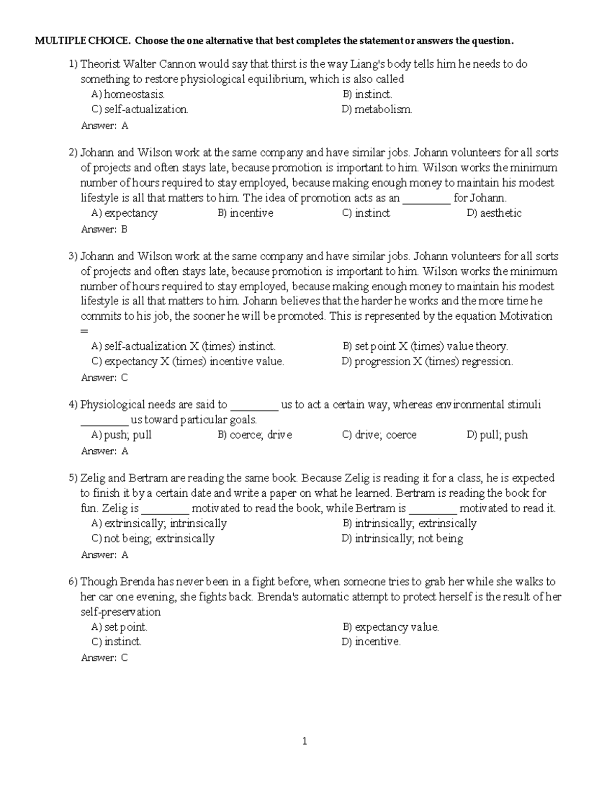 CH 11 - Psychology - MULTIPLE CHOICE. Choose the one alternative that ...