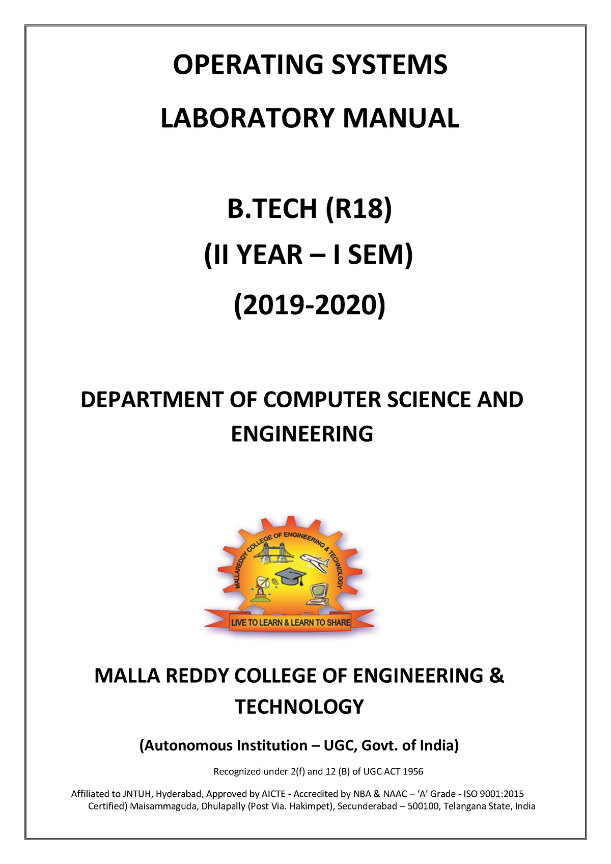 Operating Systems LAB(R18) - OPERATING SYSTEMS LABORATORY MANUAL B (R18 ...