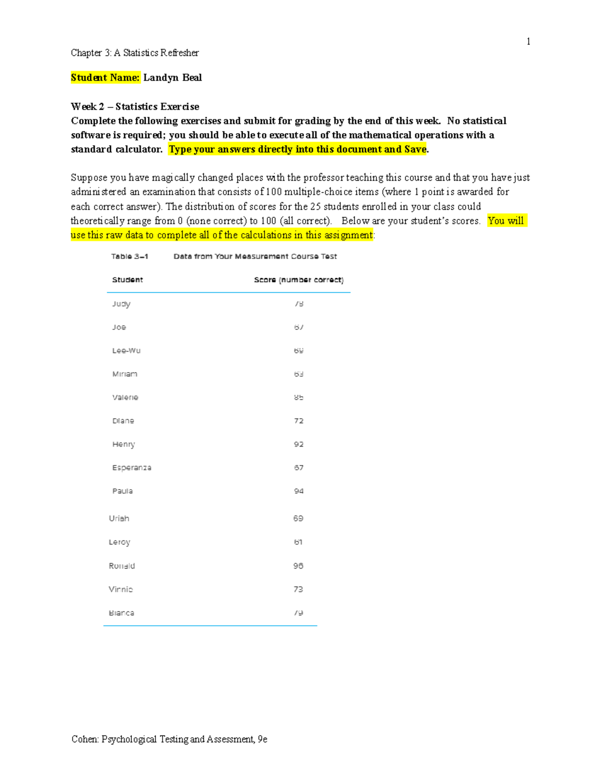 statistics refresher assignment