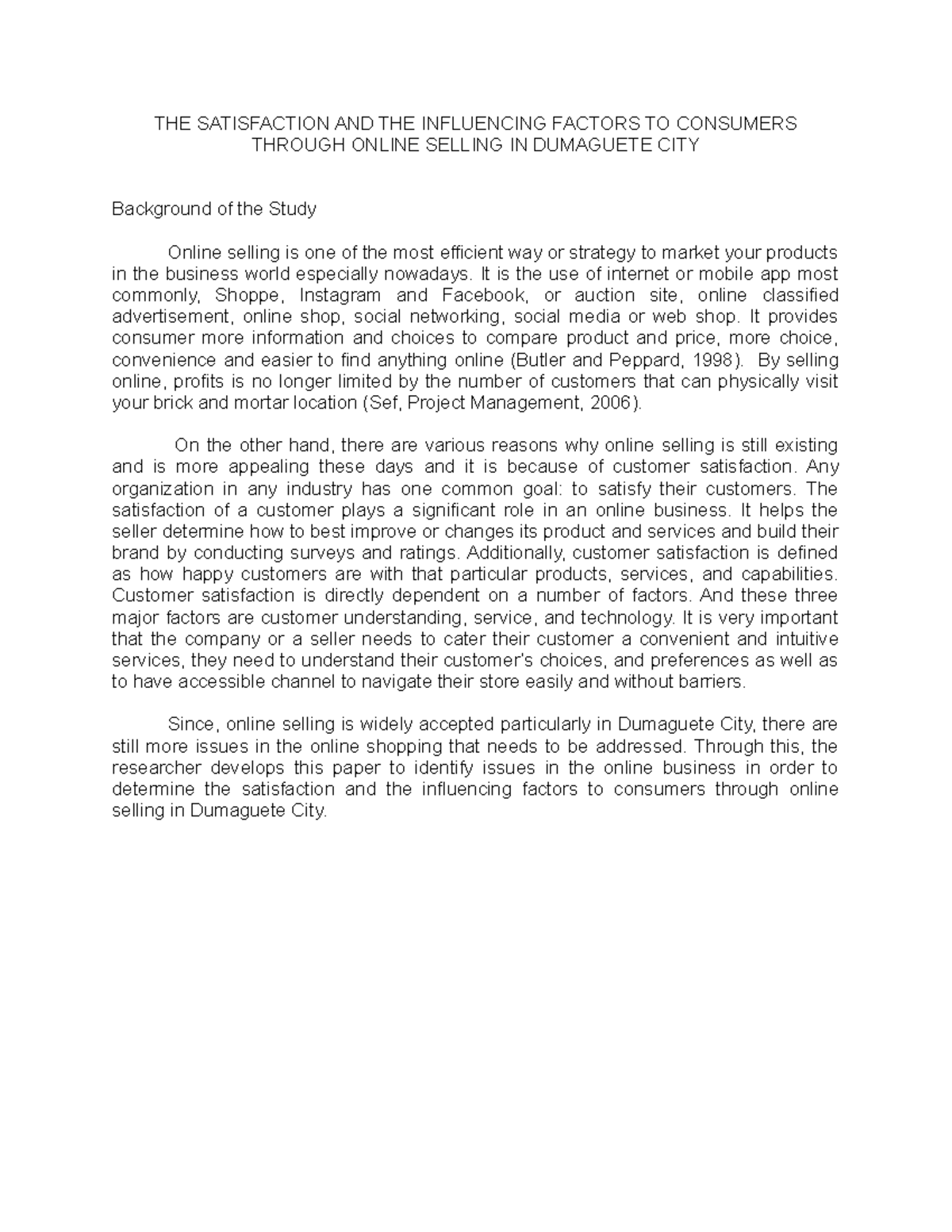 Title and Background of the Study - THE SATISFACTION AND THE ...