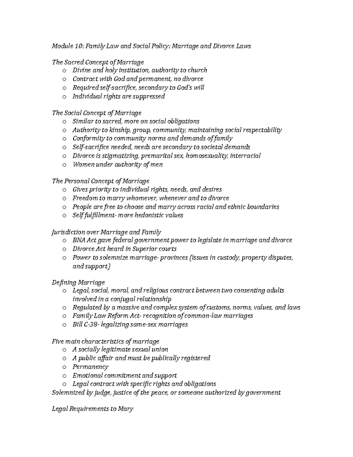 LS 101 - Module 10 Notes - Module 10: Family Law and Social Policy ...