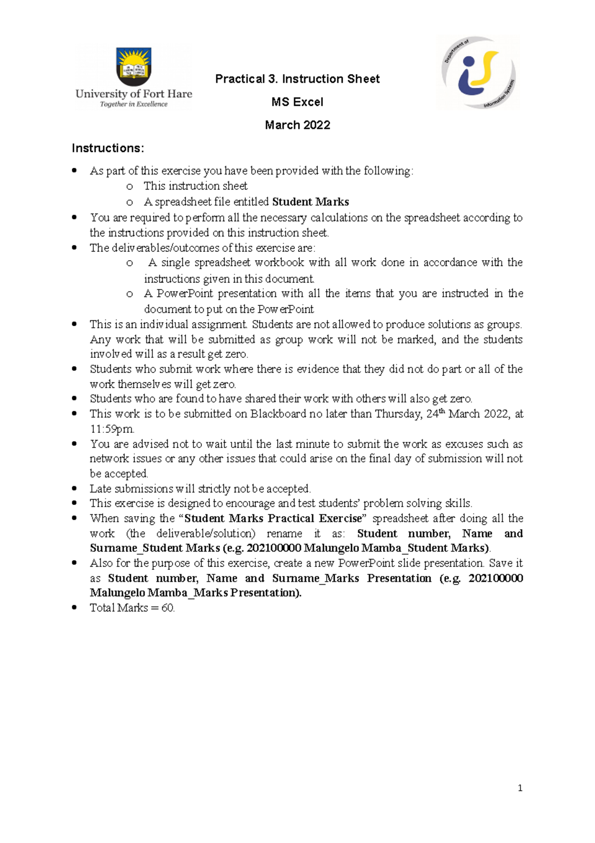 Microsoft Excel Practical 3 Instructions - Practical 3. Instruction ...