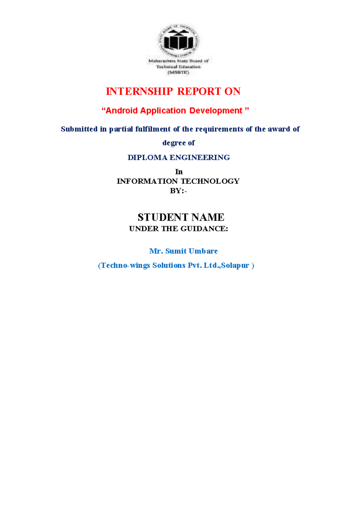 Industrial Report 2 - INTERNSHIP REPORT ON “Android Application ...