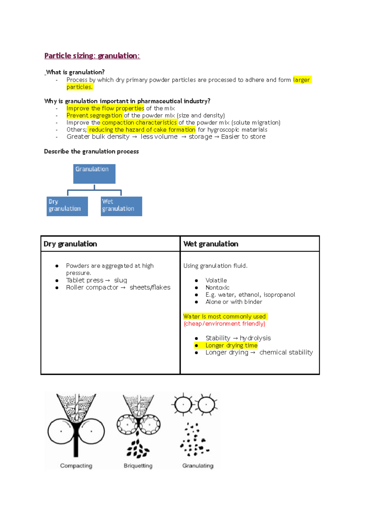 Granulation studoc - detailled notes - Particle sizing: granulation ...