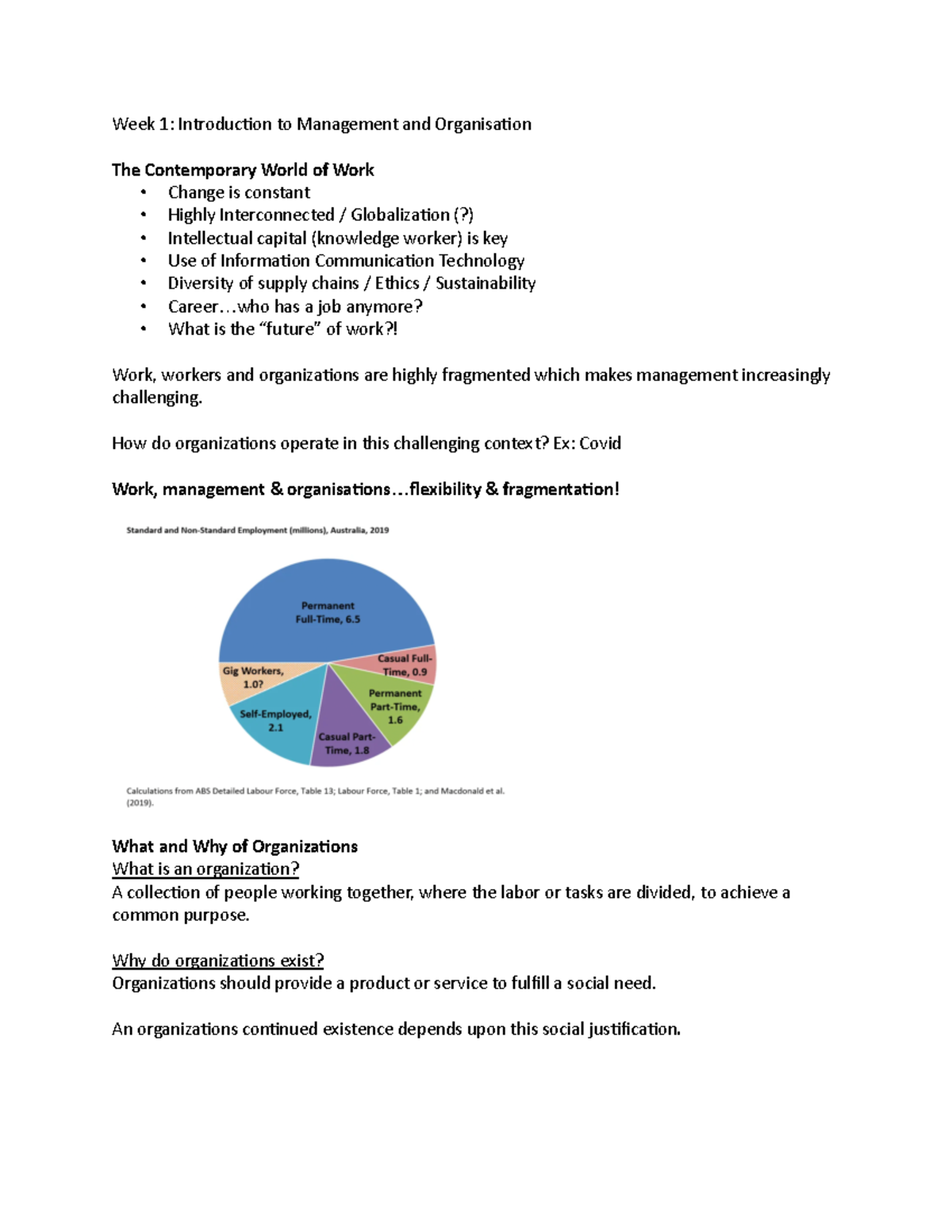 Week 1 notes - Week 1: Introduc/on to Management and Organisa/on The ...