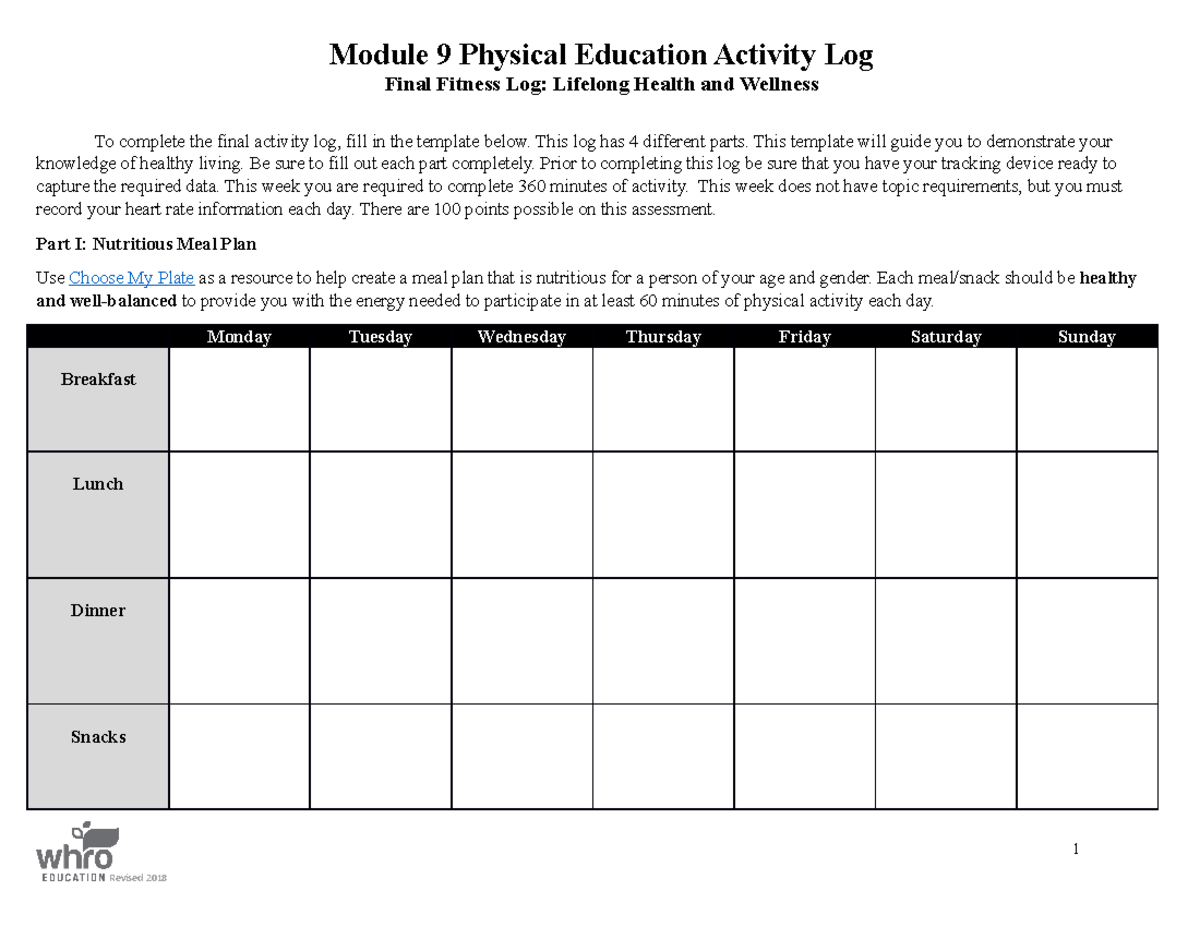 Mod8top3 app template final fitness log - Module 9 Physical Education ...