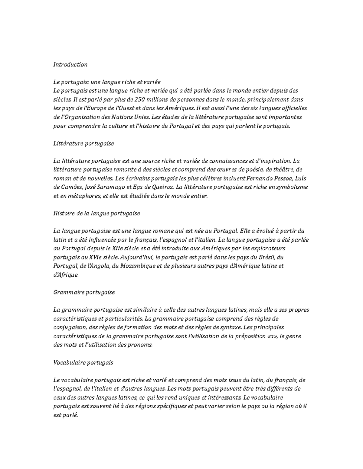 Portuguese Language and Literature Study Notes - Introduction Le ...