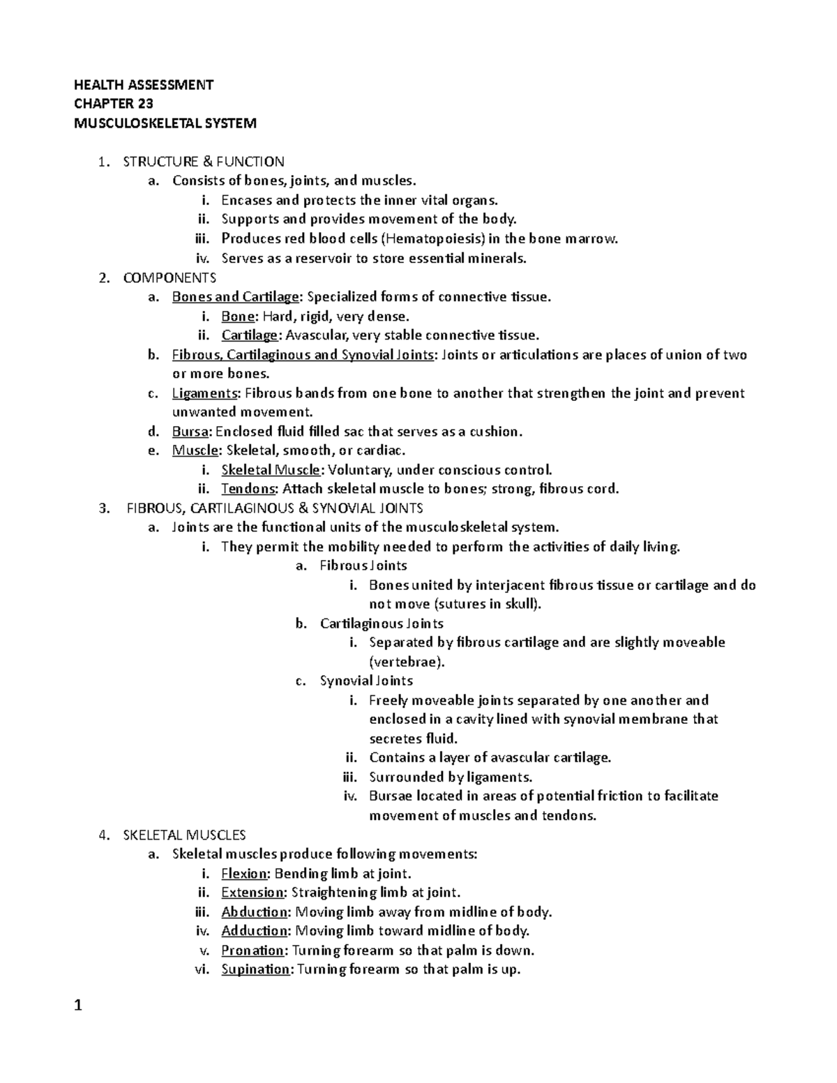 23 - HA Musculoskeletal System - BOR - HEALTH ASSESSMENT CHAPTER 23 ...