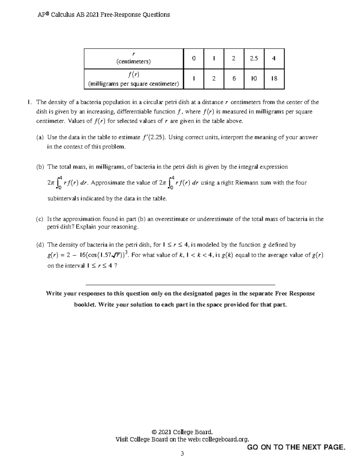 AP Calculus AB 2021 FRQ ...