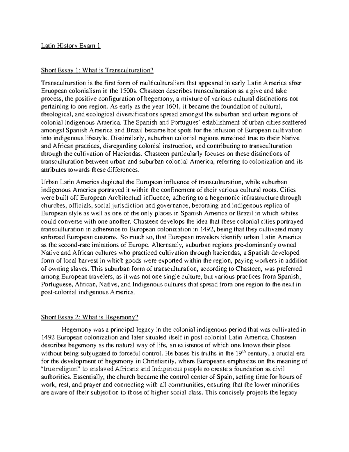 Lat His Exam 1 - Szok - 3 Essays for Exam 1 prompts - Latin History ...