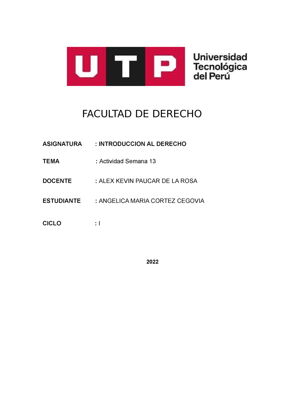 Facultad DE Derecho - FACULTAD DE DERECHO ASIGNATURA : INTRODUCCION AL ...