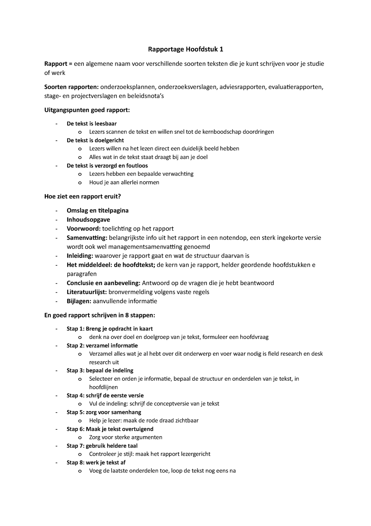 Rapportagetechnieken  Rapportage Hoofdstuk 1 Rapport = een algemene