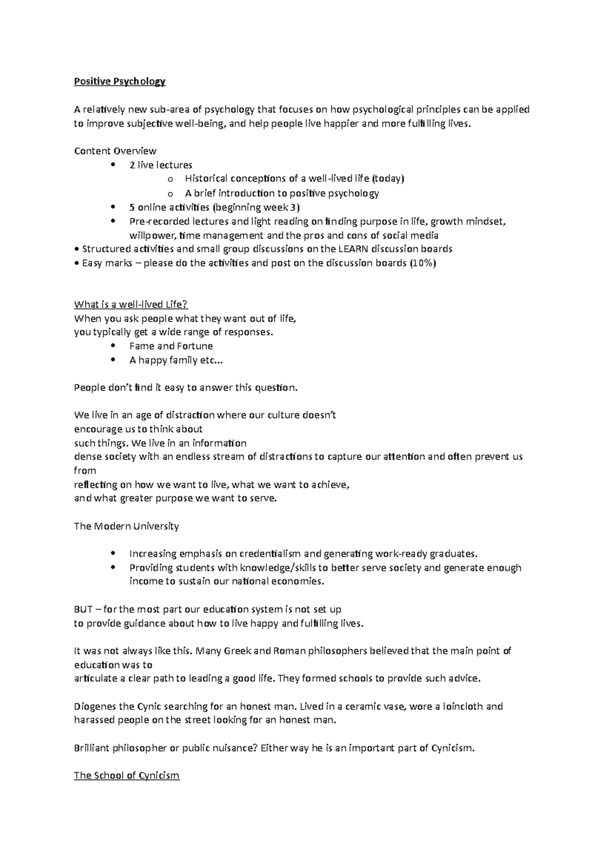 Psych 105 Positive Psychology Lec Notes - Positive Psychology A ...