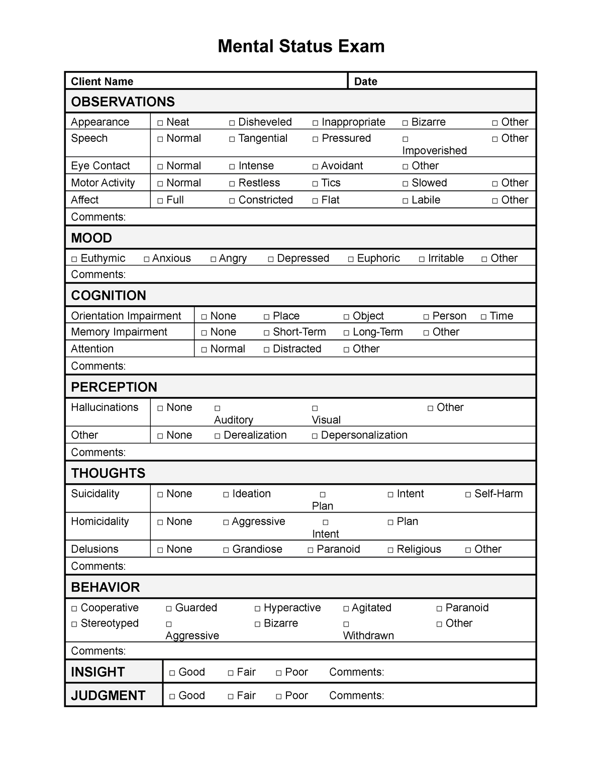 MSE-checklist - good stuff - Mental Status Exam Client Name Date ...