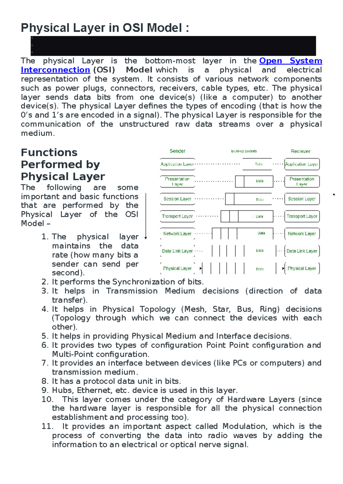 Physical Layer in OSI Model - It consists of various network components ...