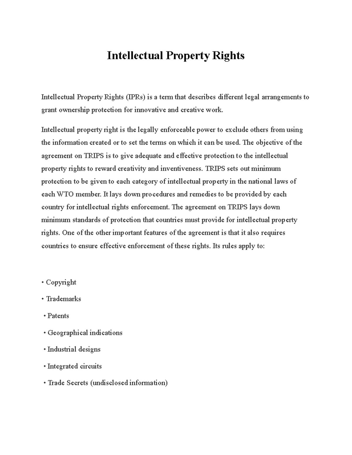 Intellectual Property Rights Intellectual Property Rights Intellectual Property Rights (IPRs