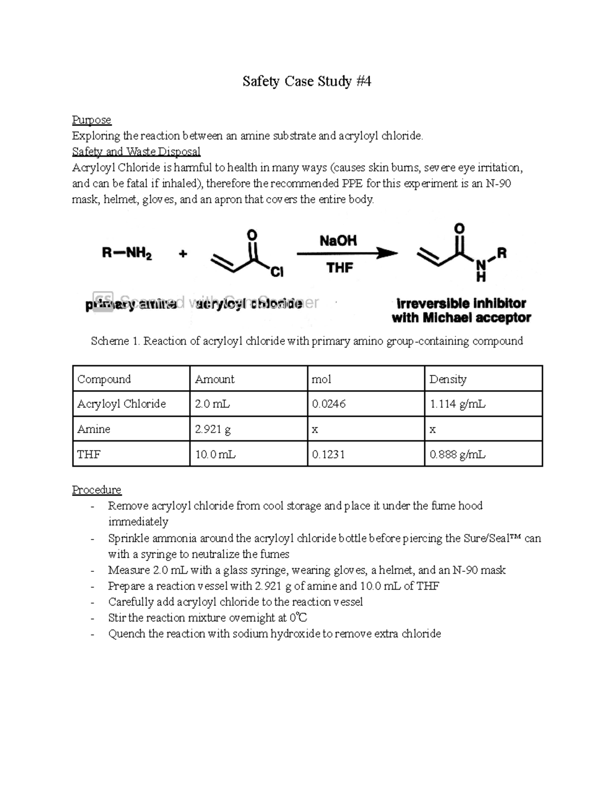 Safety Case Study 4 Safety Case Study Purpose Exploring the reaction