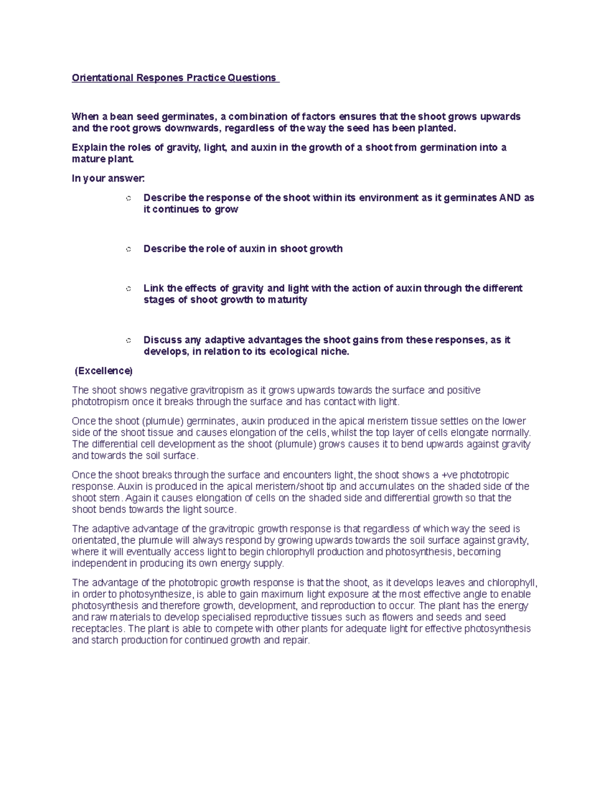 Animal and Plant Responses Learn Coach QNA - Orientational Respones ...