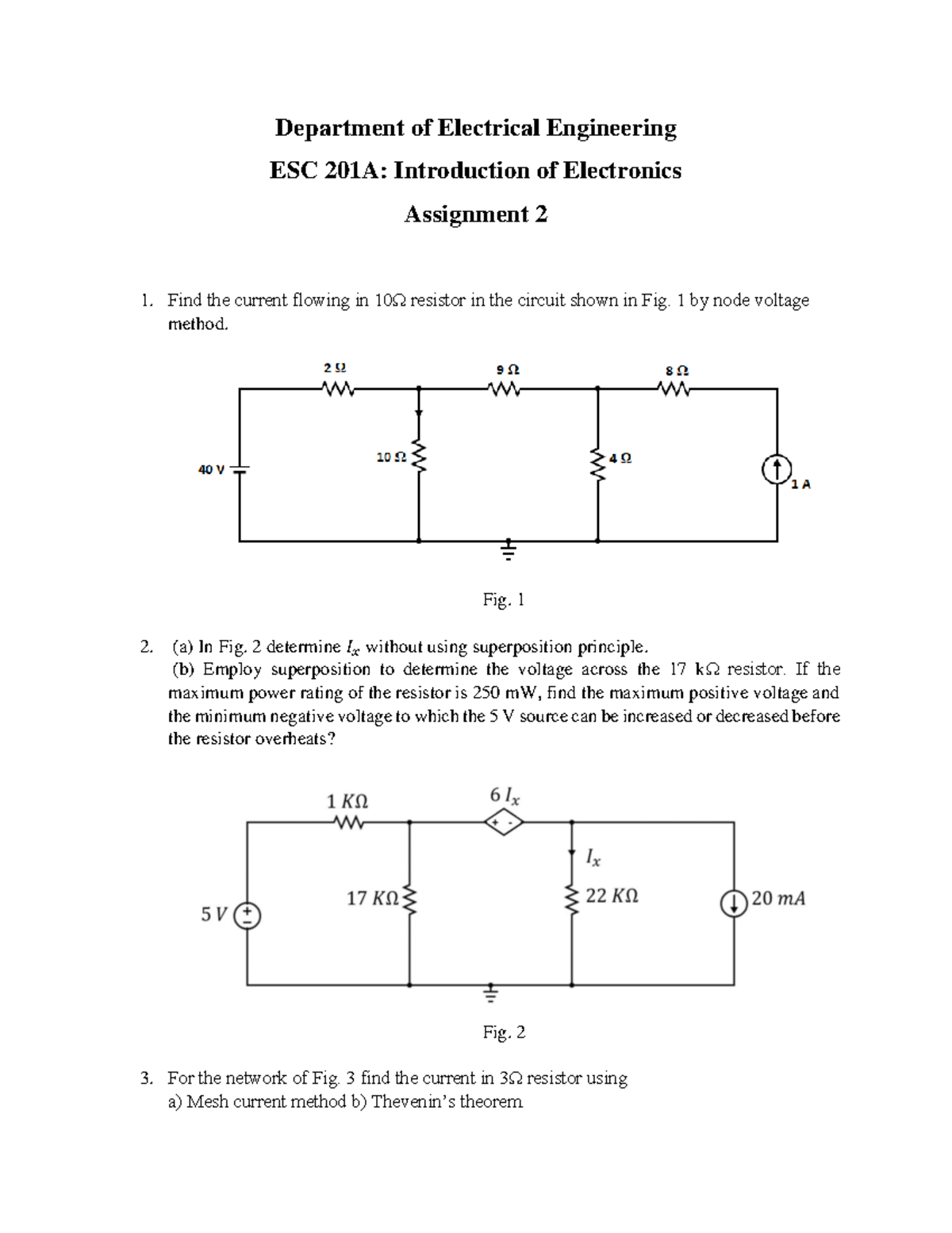 Esc201a Assignment 2 Department Of Electrical Engineering Esc 201a Introduction Of Esc201a Assignment 2 Department Of Electrical Engineering Esc 201a Introduction Of
