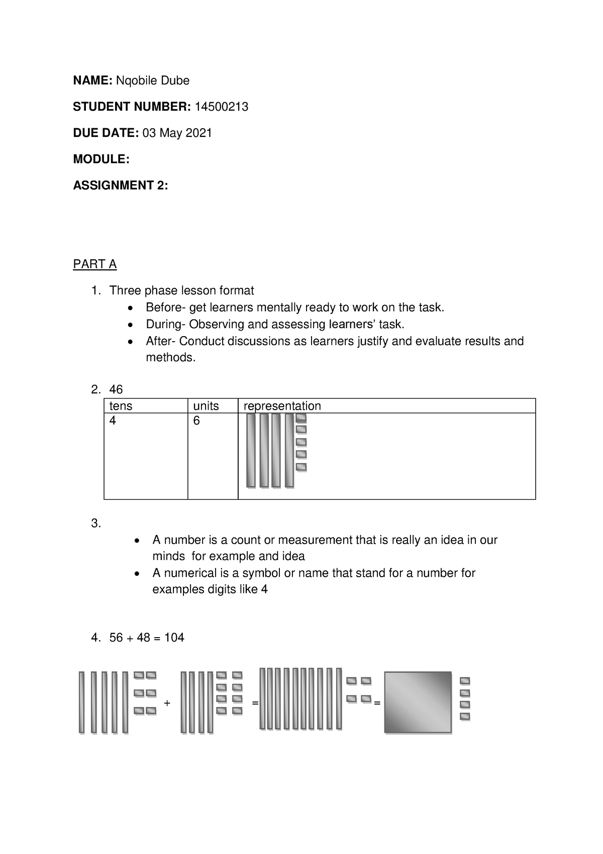 Nqobile Dube Maths assignment 14500213 - NAME: Nqobile Dube STUDENT ...