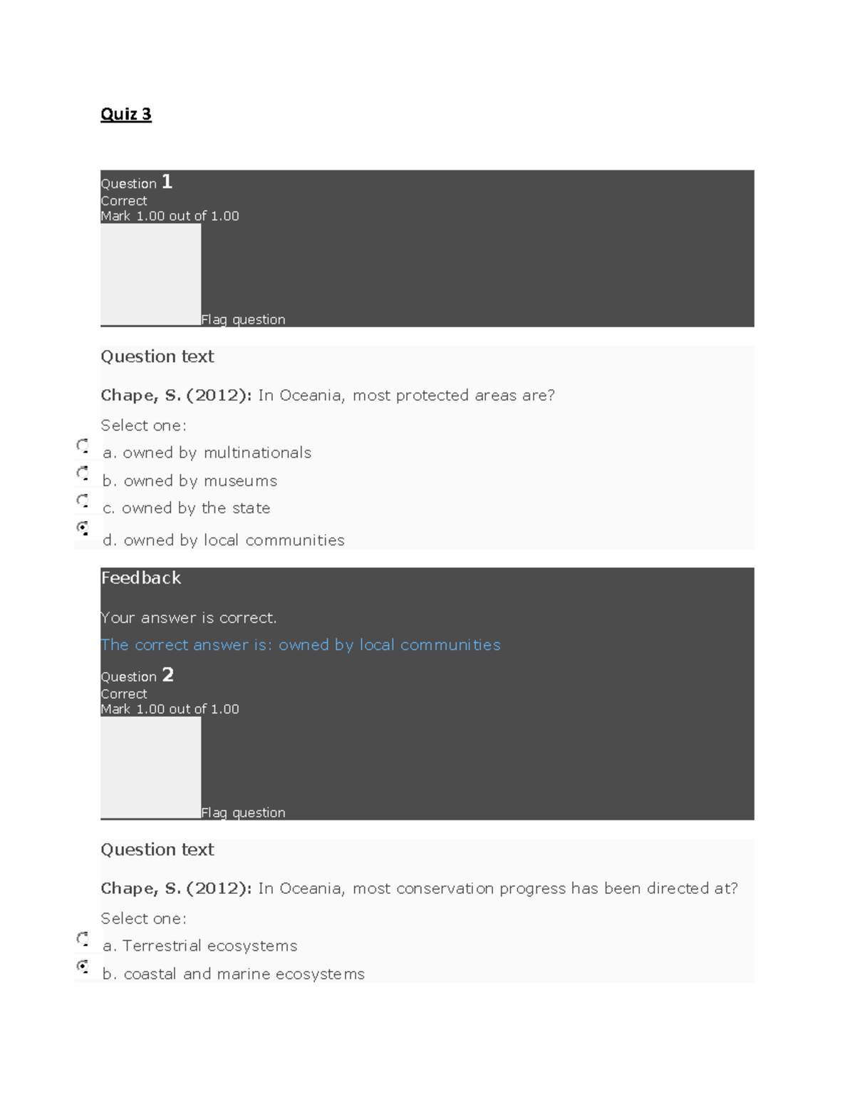 Quiz 3 1 - Quiz - Quiz 3 Question 1 Correct Mark 1 Out Of 1. Flag ...