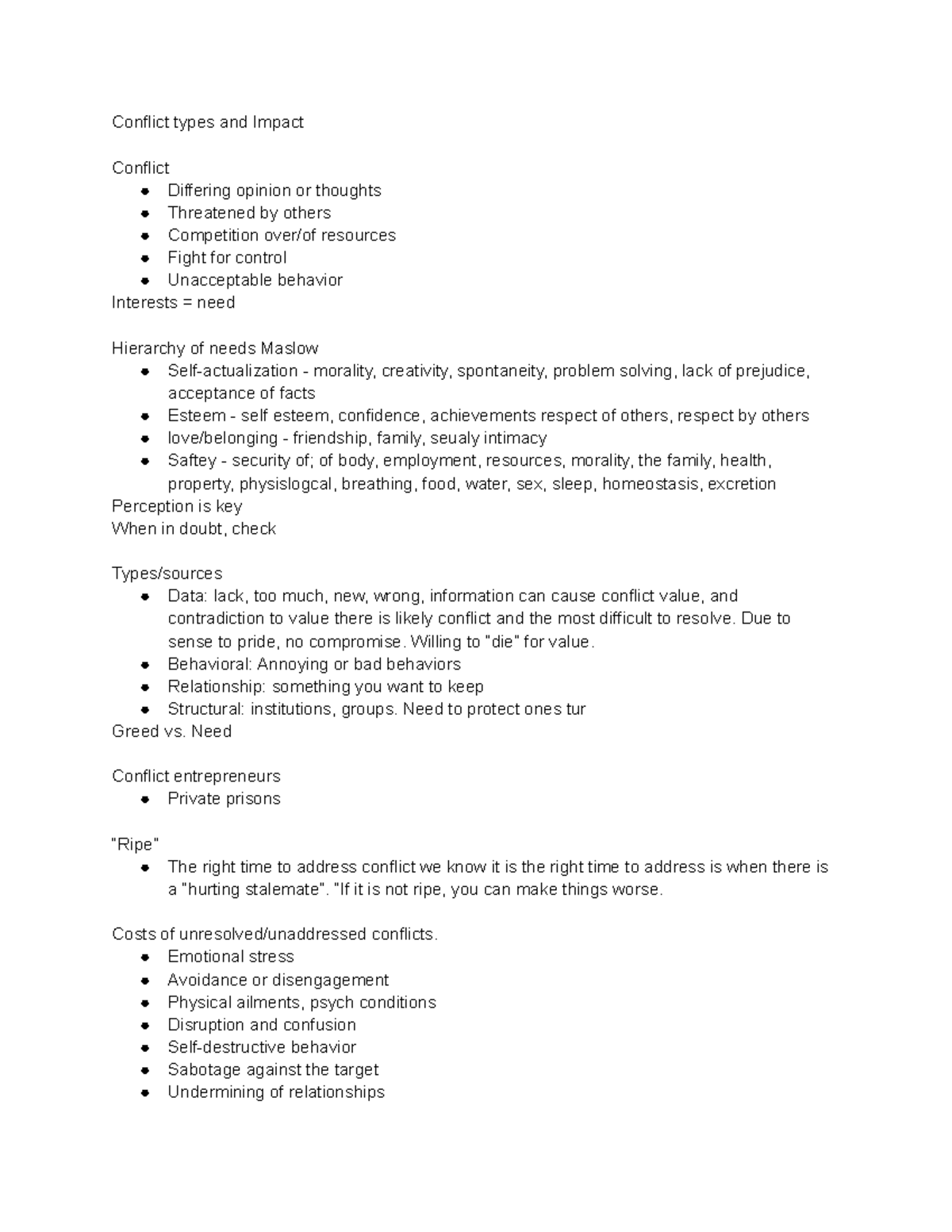 CRJ116 - Lecture notes 1-2 - Conflict types and Impact Conflict ...