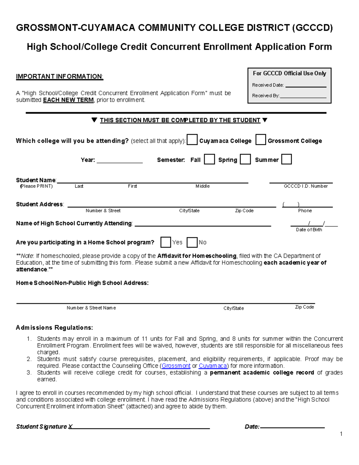 Gcccd dual hscc form fillable 5 2022 GROSSMONTCUYAMACA COMMUNITY