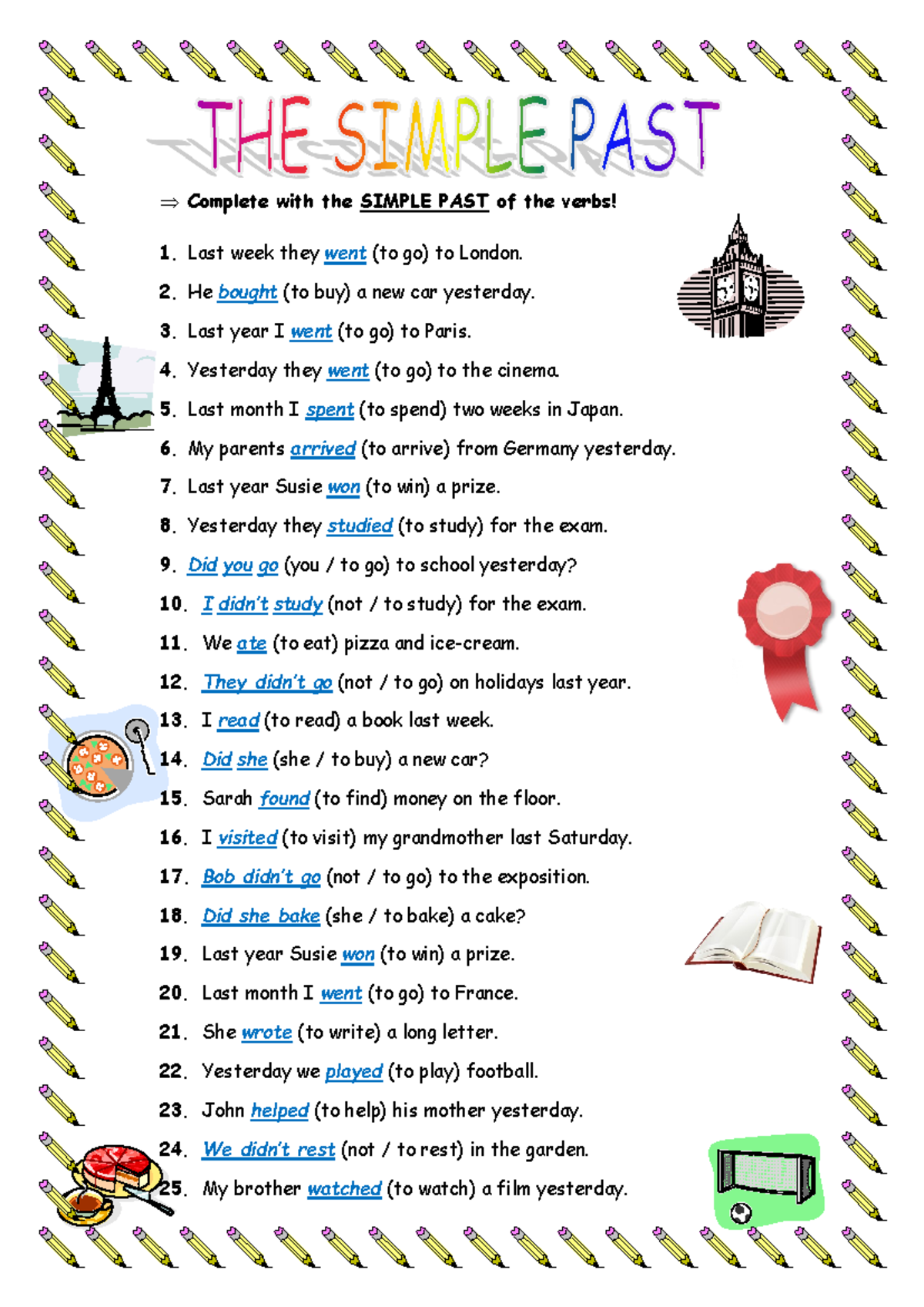 Simple PAST Grammar HW - tarea - Complete with the SIMPLE PAST of the ...