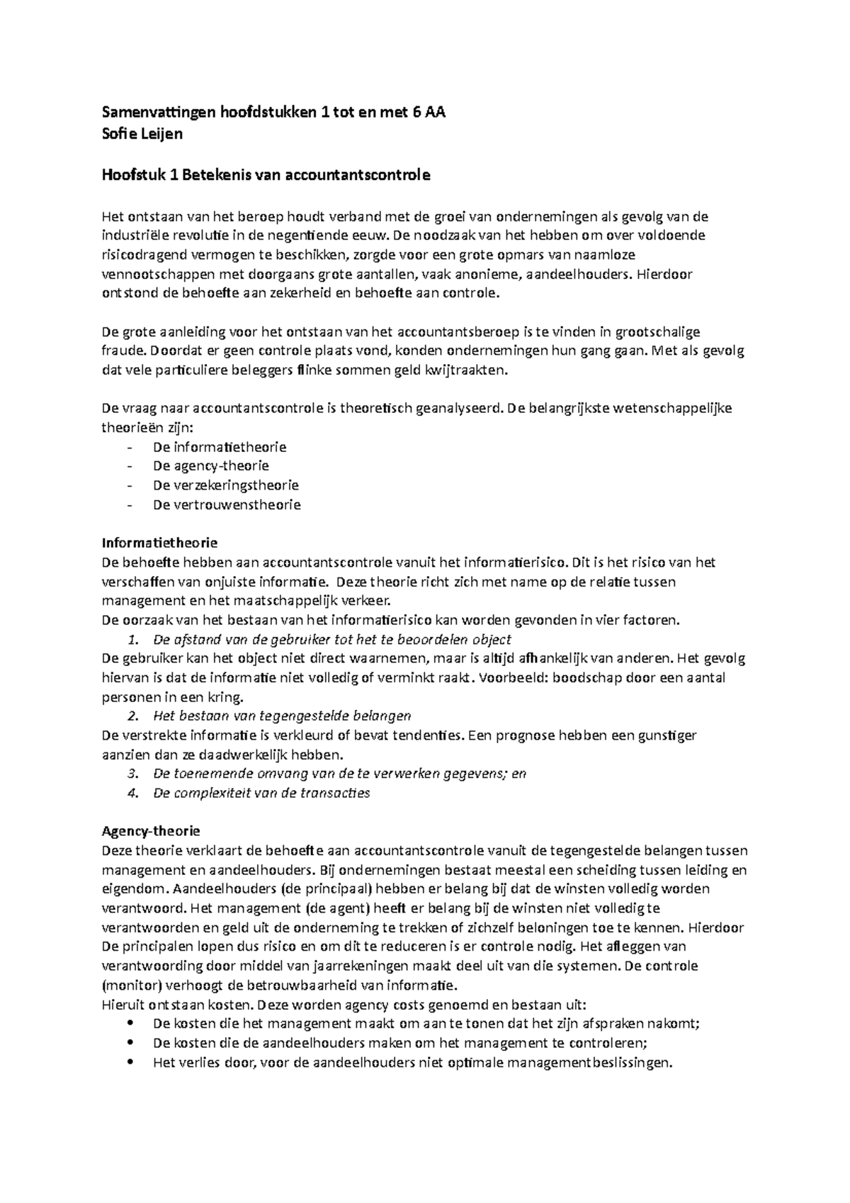 Audit & Assurance Samenvatting - Samenvattingen Hoofdstukken 1 Tot En ...