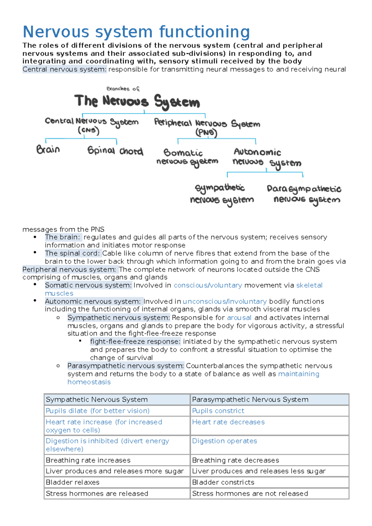 2021 Psychology Notes - nafewrfd fe f ewff - Nervous system functioning ...
