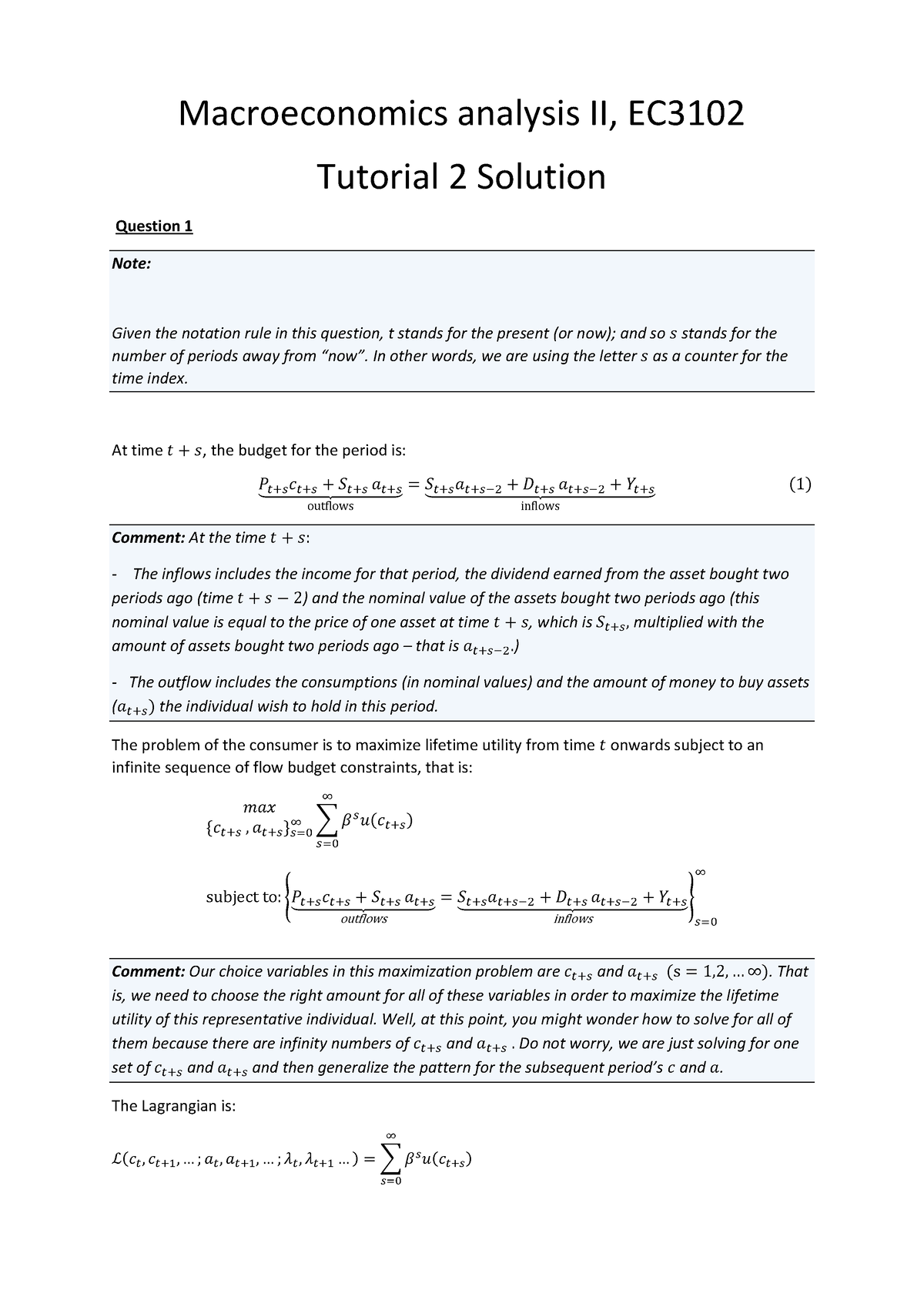 Tutorial 2 Sem2 2122 Solution - Macroeconomics Analysis II, EC Tutorial ...