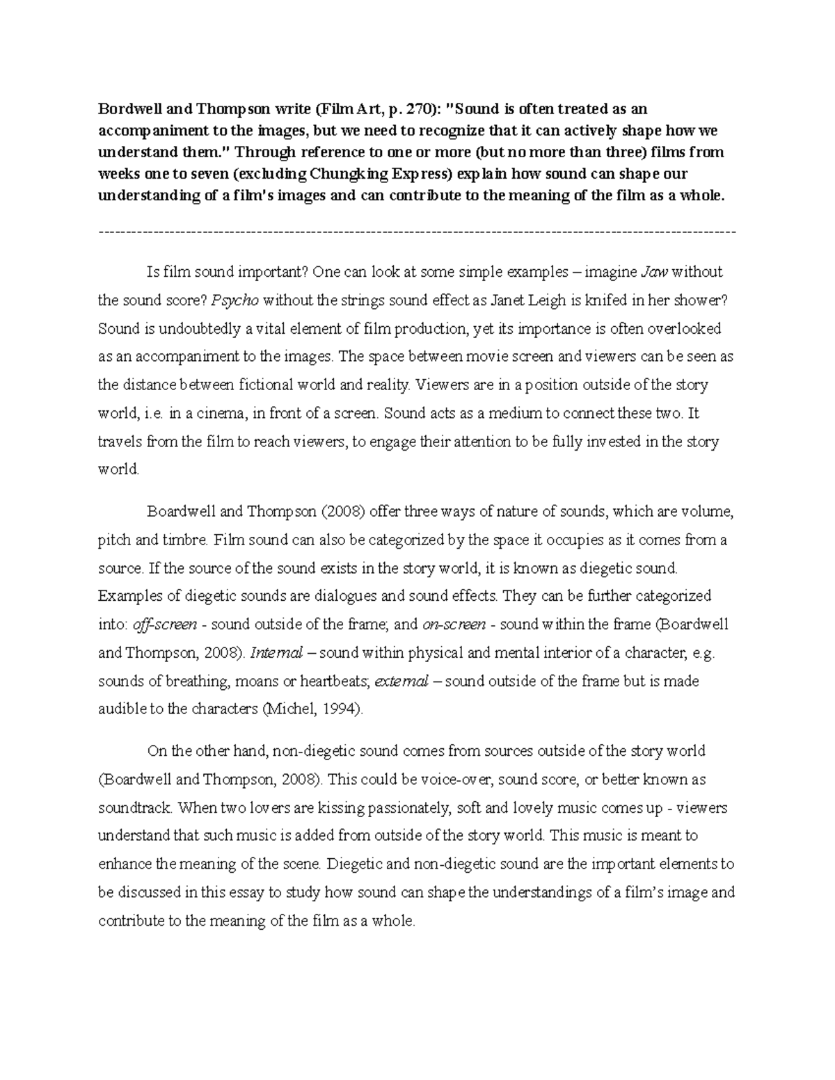 outside sound effect on Film Assessment 2 V2 Grade A Studocu