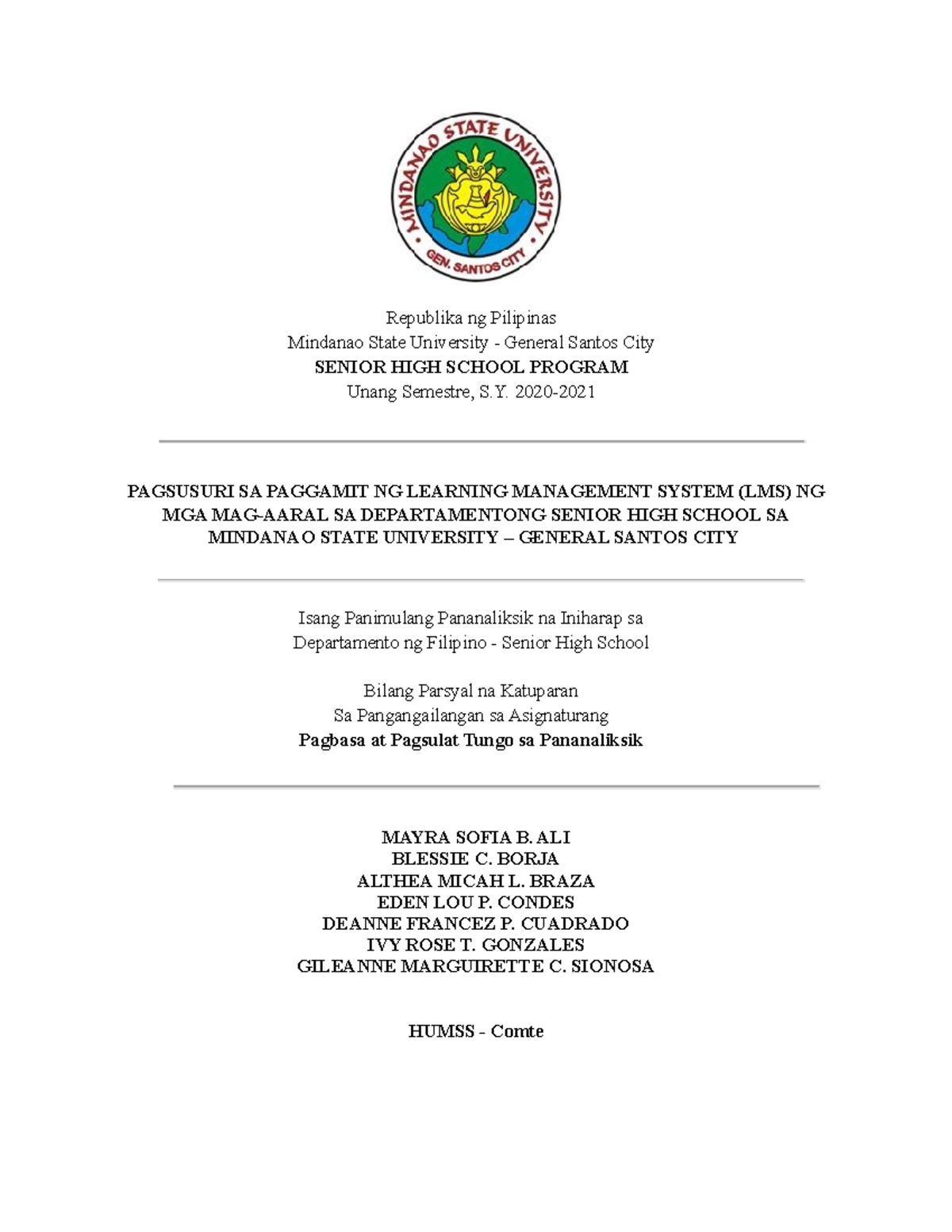 Pananaliksik Pangkat 5 - Republika ng Pilipinas Mindanao State ...