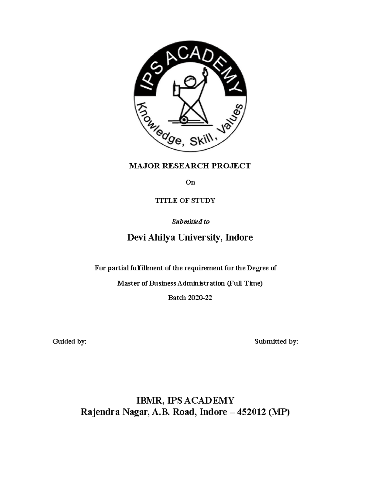 MRP Guideline format - mrp - MAJOR RESEARCH PROJECT On TITLE OF STUDY ...
