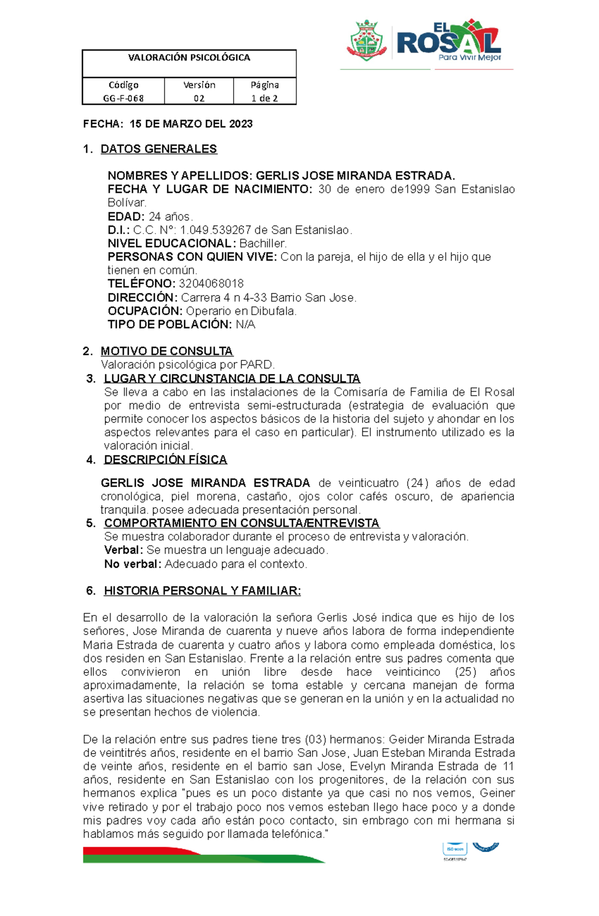 Gerlis JOSE Miranda Estrada - Código GG-F- Versión 02 Página 1 de 2 ...